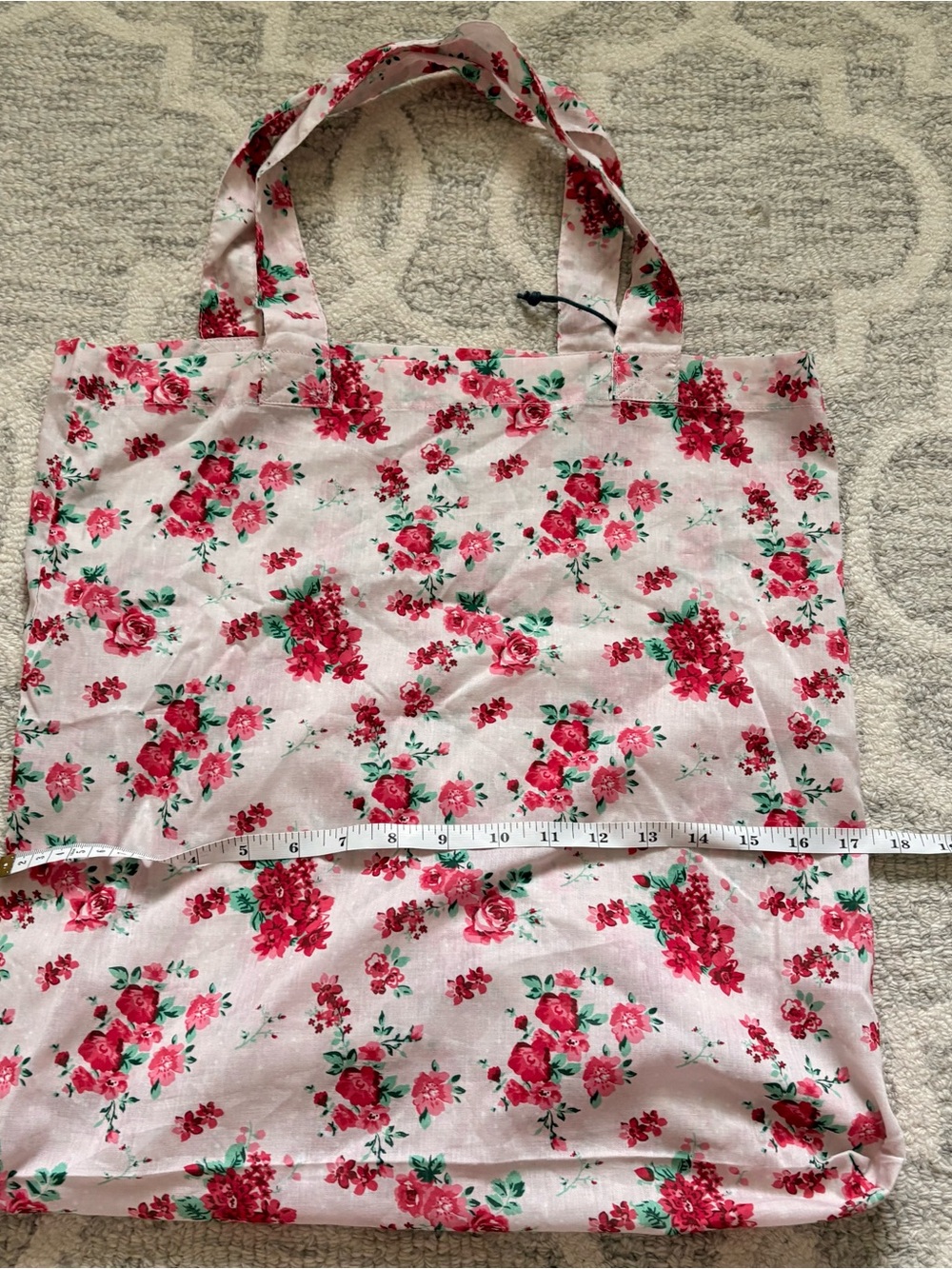 Strawflower Pink Floral Cotton Market Tote Bag Cottagecore NWT - Picture 8 of 10